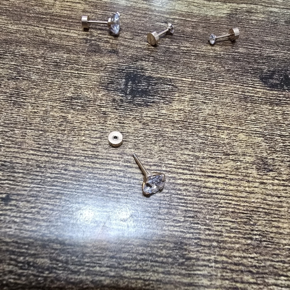 2 pairs of rhinestone gold tone twist on back stud earrings - Picture 2 of 5
